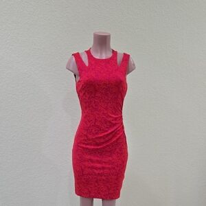 Cache Pink Bodycon Mini Dress Mock Neck Sleeveless